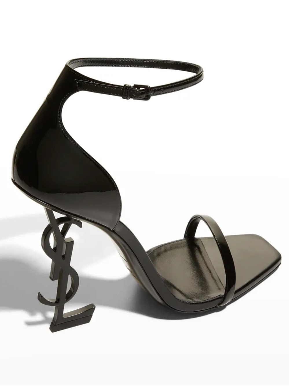 Saint Laurent Black Patent Leather Logo Ankle-Strap Sandal Opyum/Cassandra - Picture 3 of 4